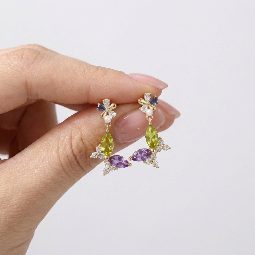 Colorful Butterfly Design 925 Silver Earrings - Gold Plated