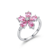 Gold-Plated Women’s Ring with a Pink Square Stone and Elegant Sparkling Details