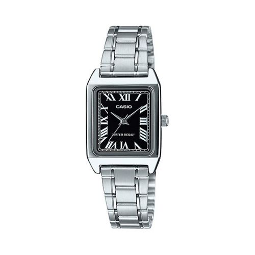 Casio Women's Watch with Stainless Steel Bracelet and Black Rectangular Roman Dial
