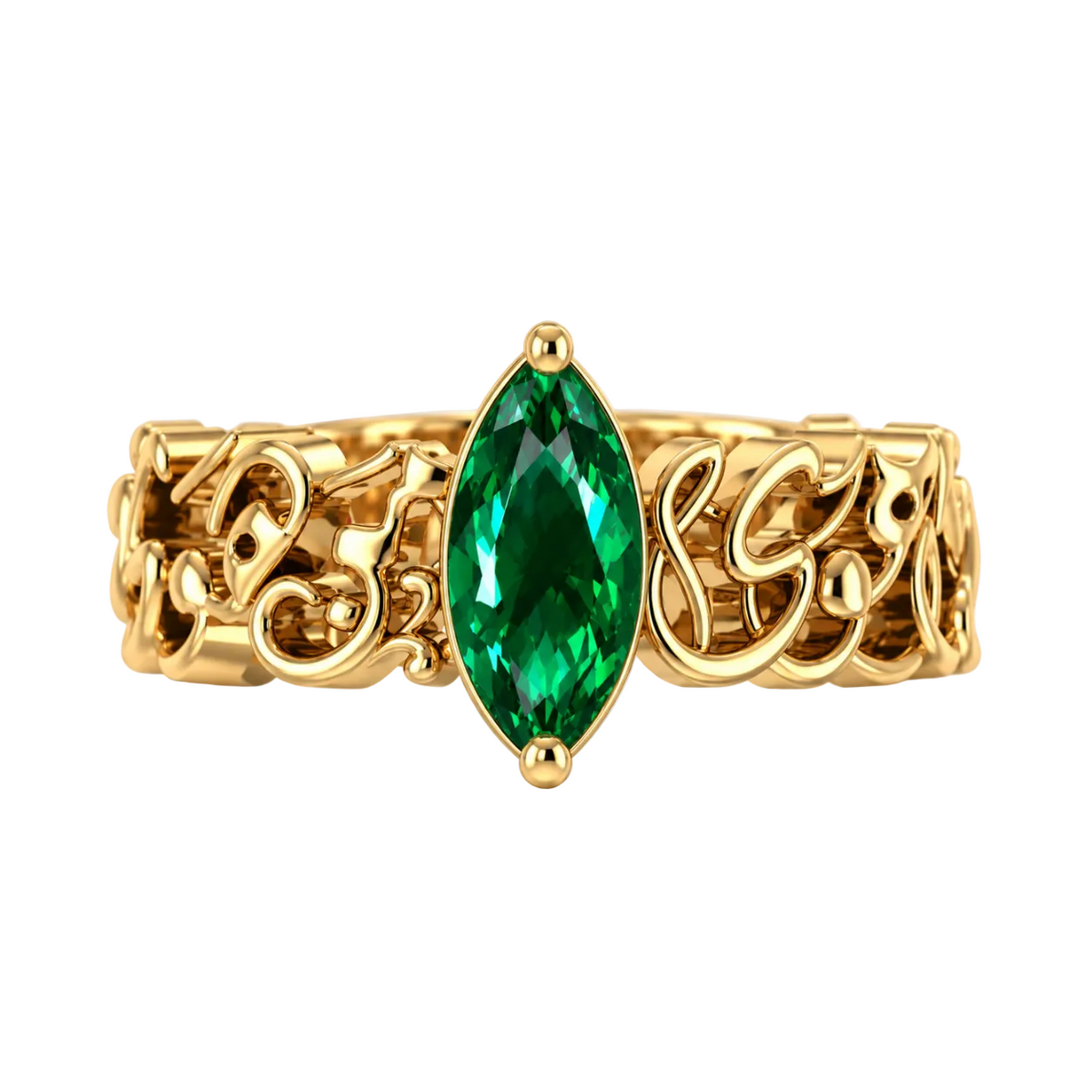 "Wa Inni La Ahwa Man Hawa Qalbi" Green Stone Ring