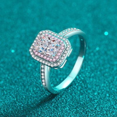 Pink Princess Ring – 925 Sterling Silver with Natural Moissanite and Pink & White Accents