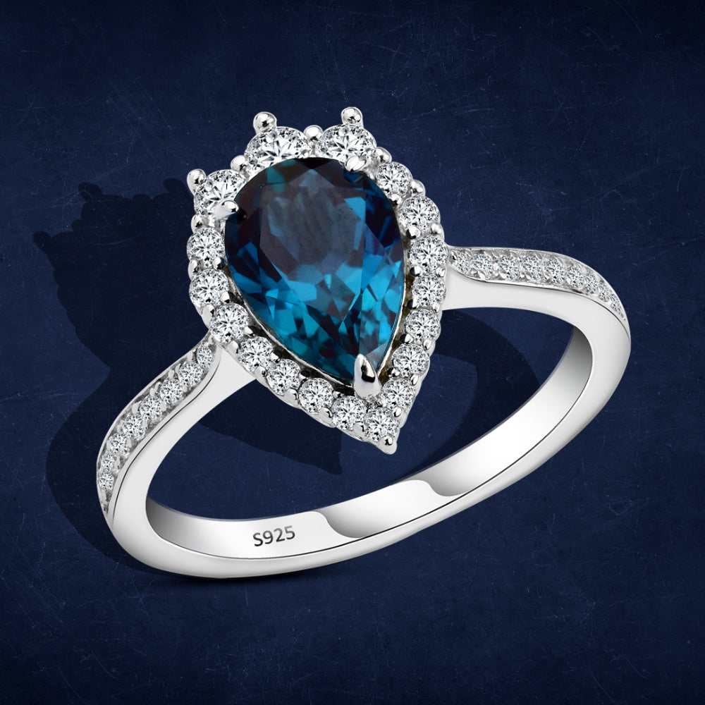 Alexandrite Teardrop Ring – 925 Sterling Silver