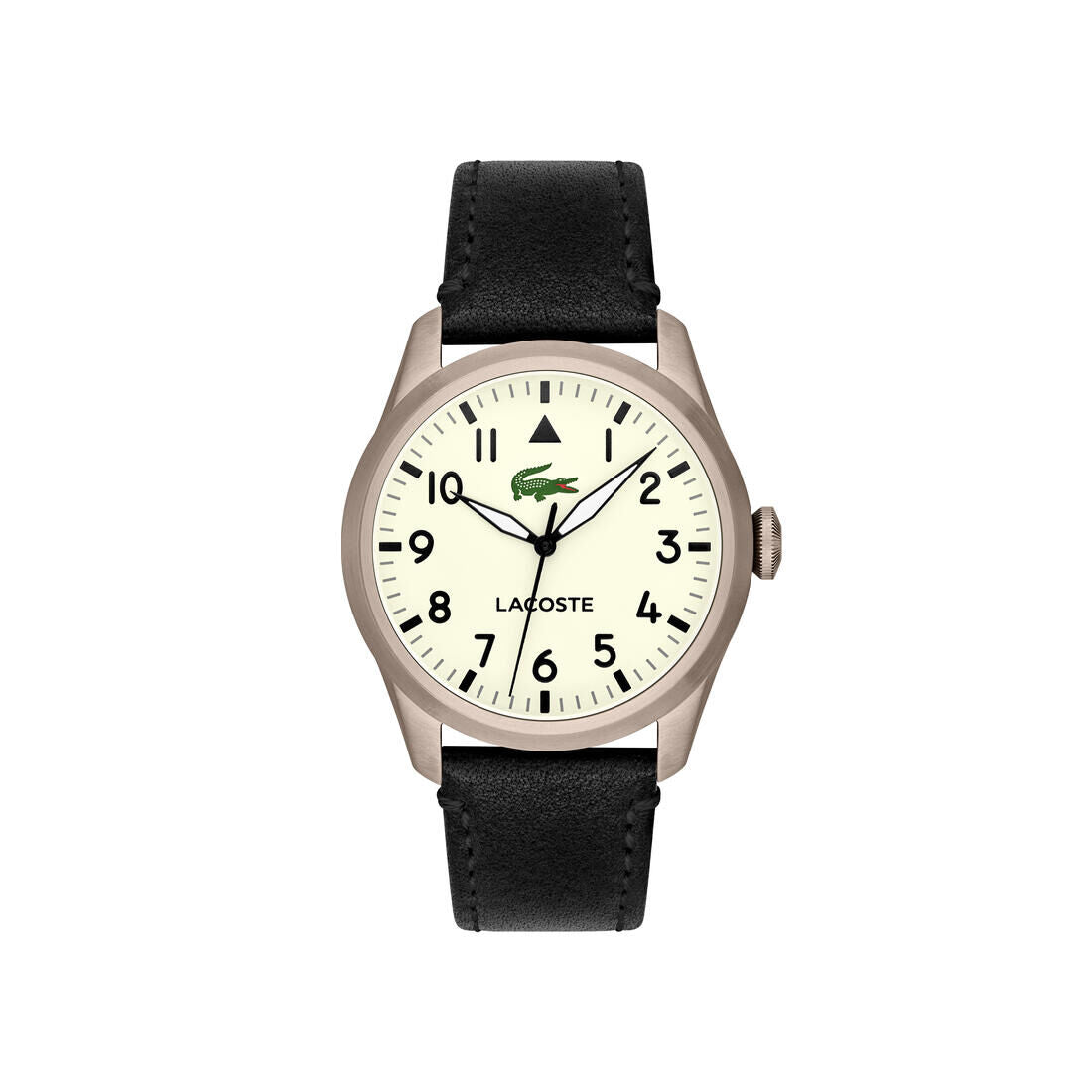 Lacoste Black Leather Beige Dial Men's Watch - 2011300