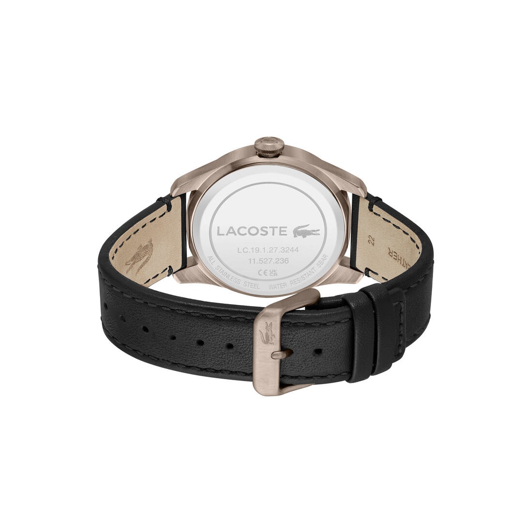 Lacoste Black Leather Beige Dial Men's Watch - 2011300