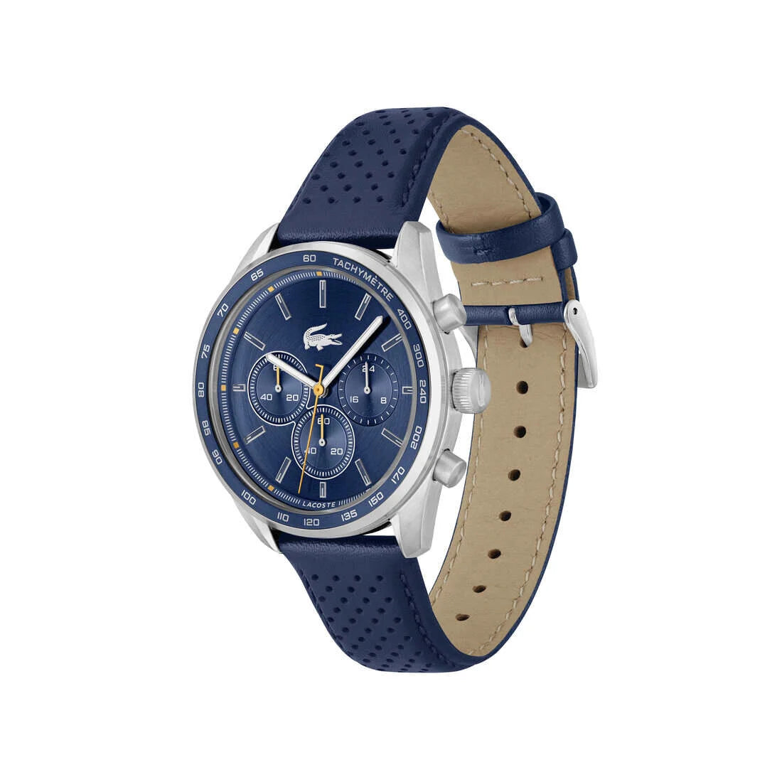 LACOSTE Boston Chronograph Blue Dial Leather Strap Watch for Men-2011344