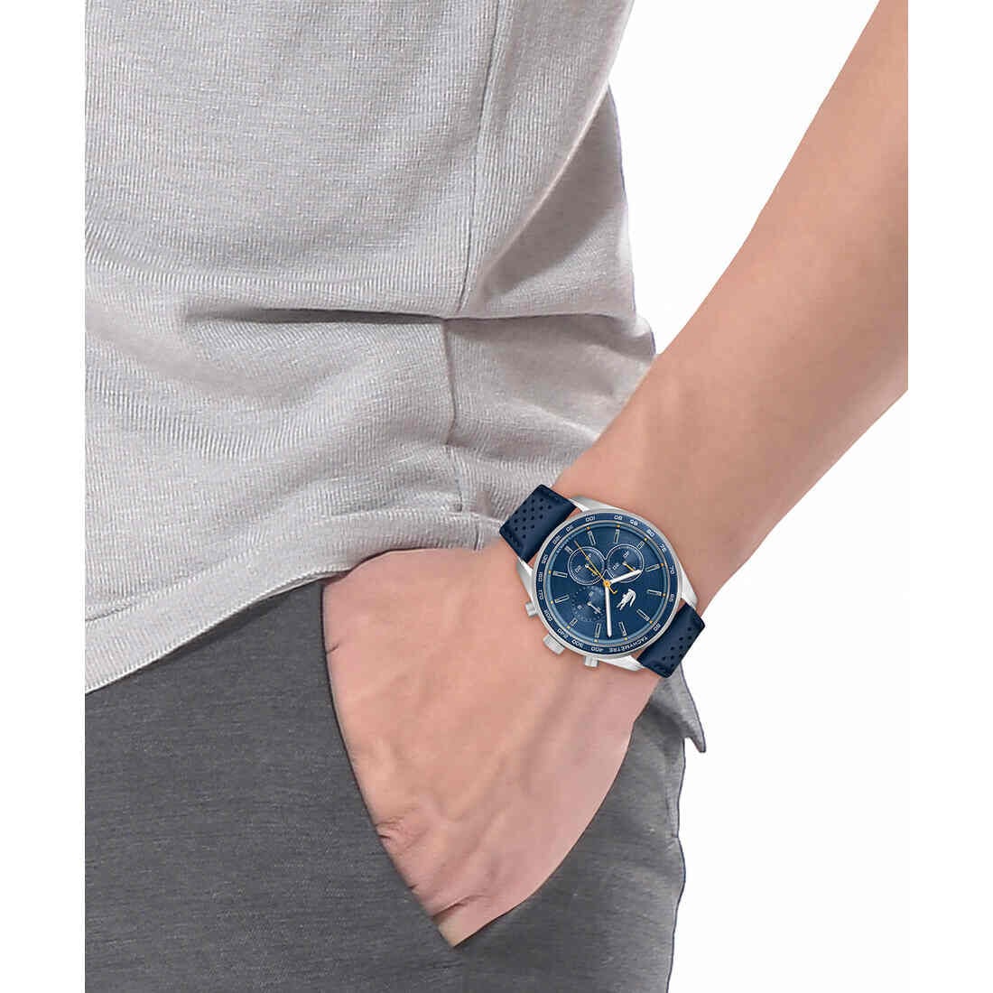 LACOSTE Boston Chronograph Blue Dial Leather Strap Watch for Men-2011344