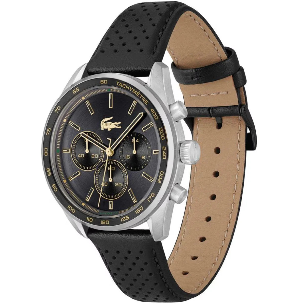 Lacoste Black Leather Chronograph Men's Watch - 2011379
