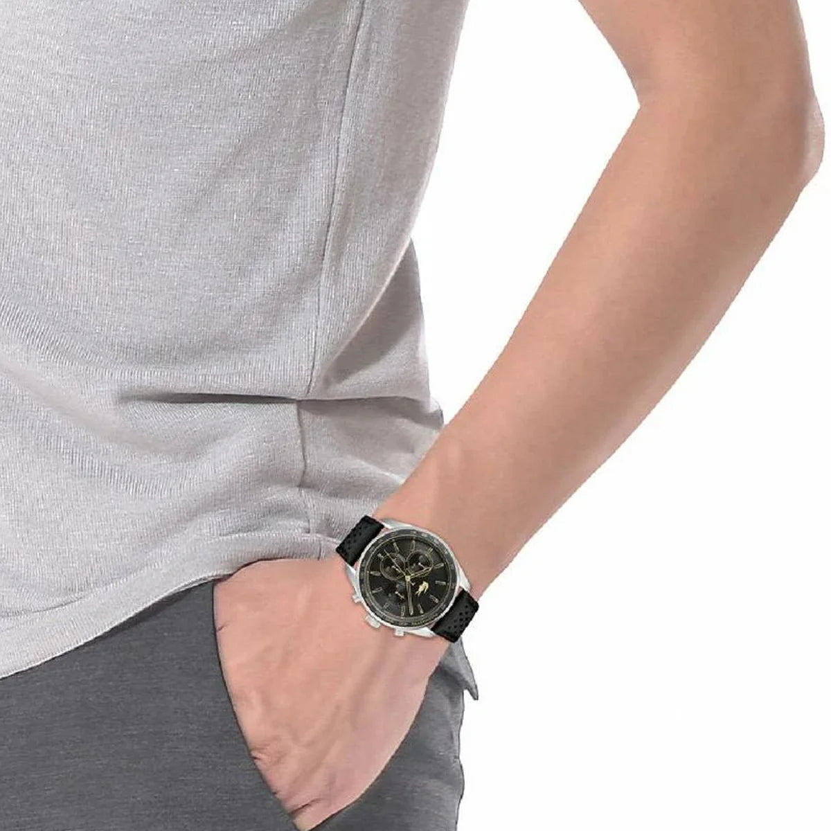Lacoste Black Leather Chronograph Men's Watch - 2011379