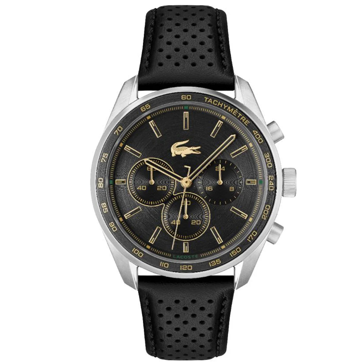 Lacoste Black Leather Chronograph Men's Watch - 2011379