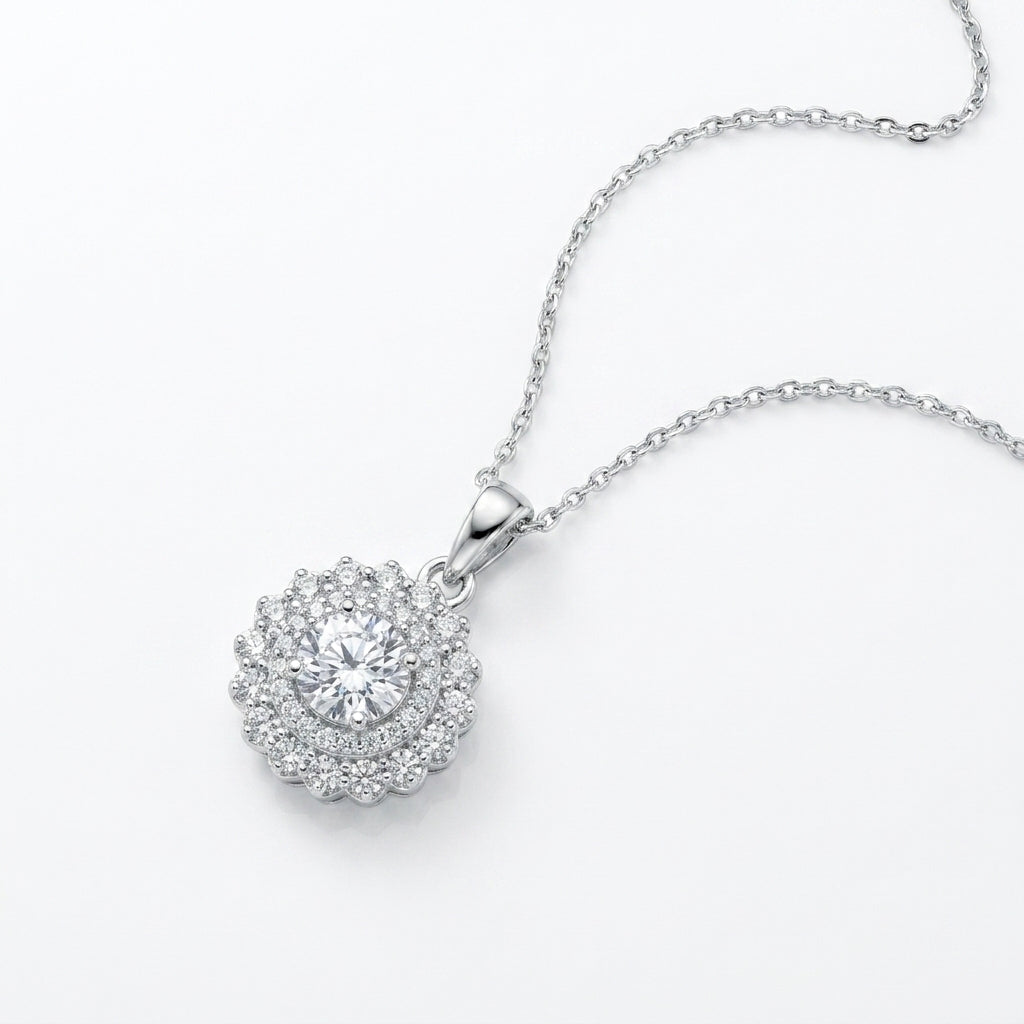 925 Silver Sparkling Zircon Flower Necklace