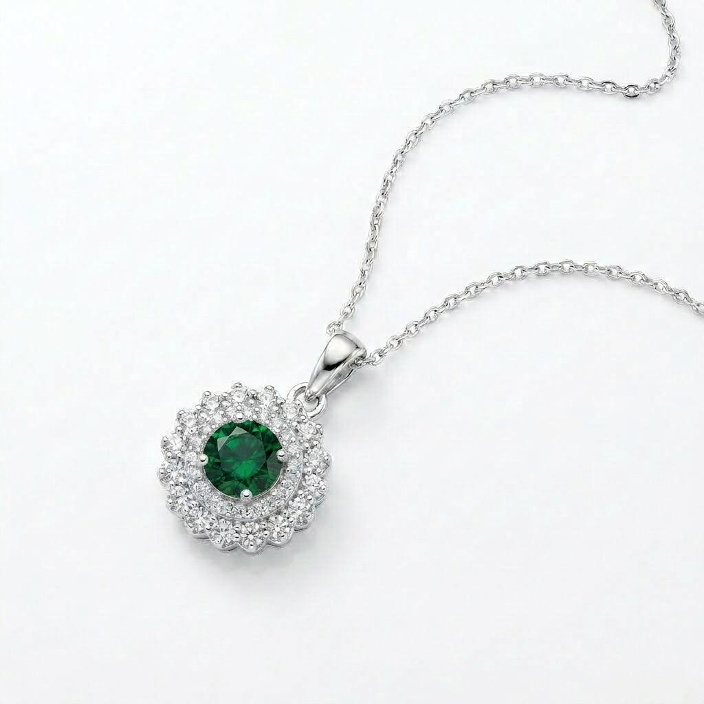 Green Flower Necklace With Zircon 925 Silver