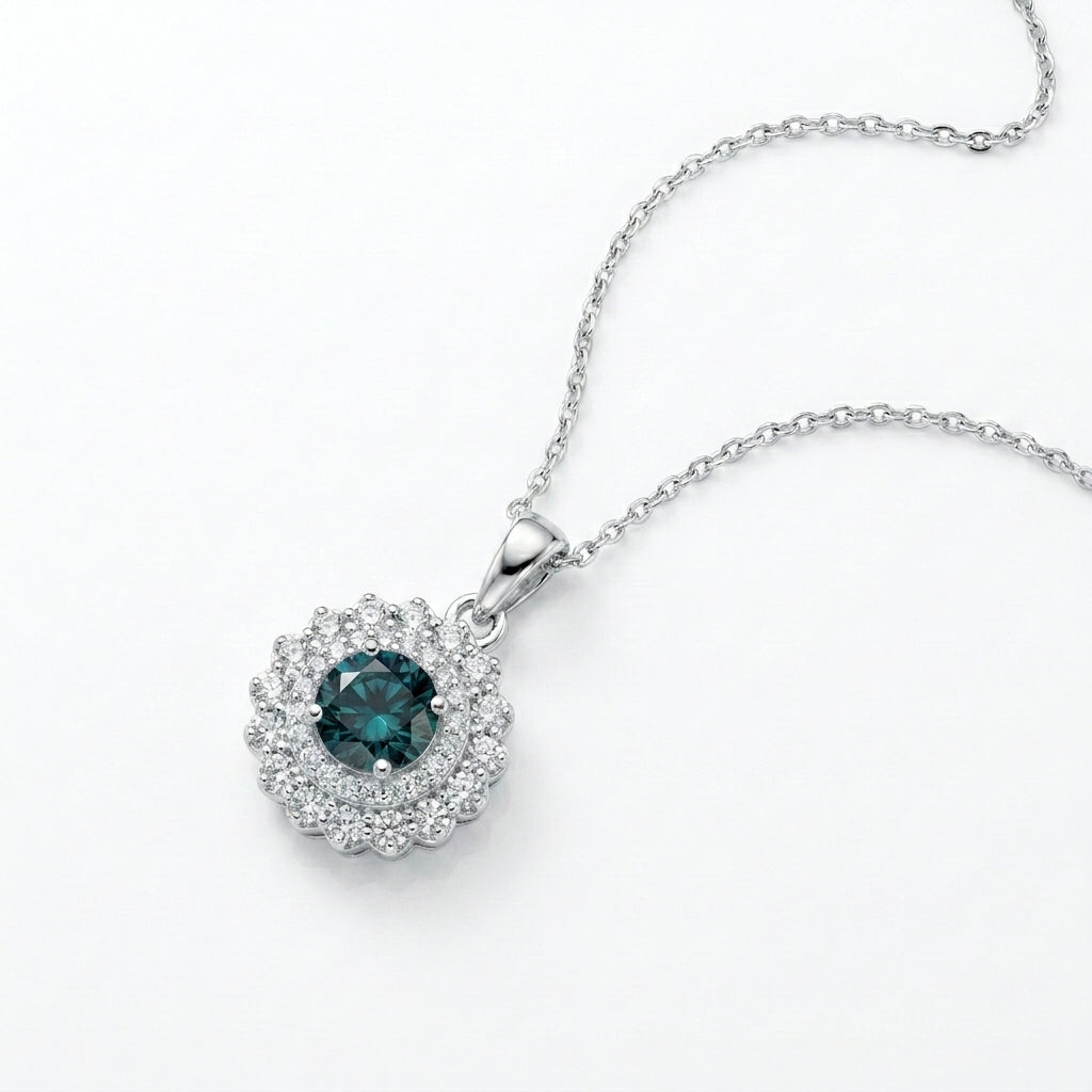 Dark Blue Flower Necklace With Sparkling Zircon 925 Silver