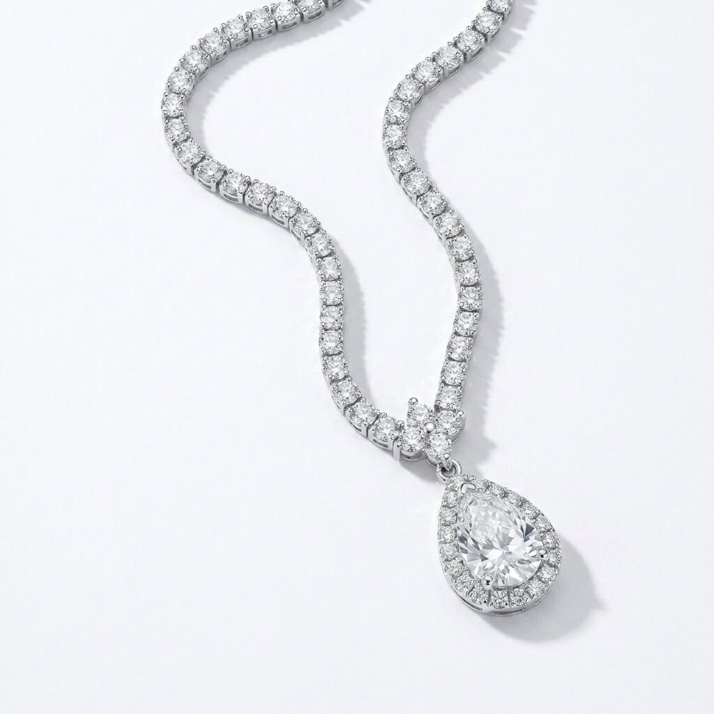 925 Silver Zircon Teardrop Necklace