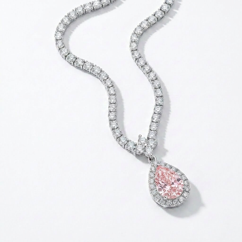 925 Silver Elegant Pink Teardrop Necklace