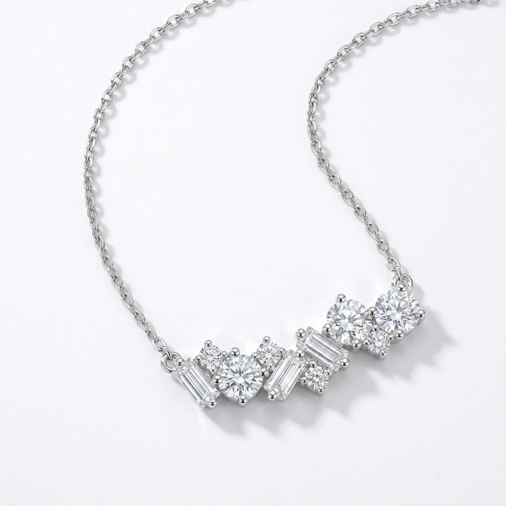925 Silver Necklace Adorned with Sparkling Stones