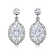 925 Silver Earrings with a Shiny Oval Stone, Fully Studded