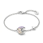 925 Silver Bracelet with a Crescent Moon and Flower Design