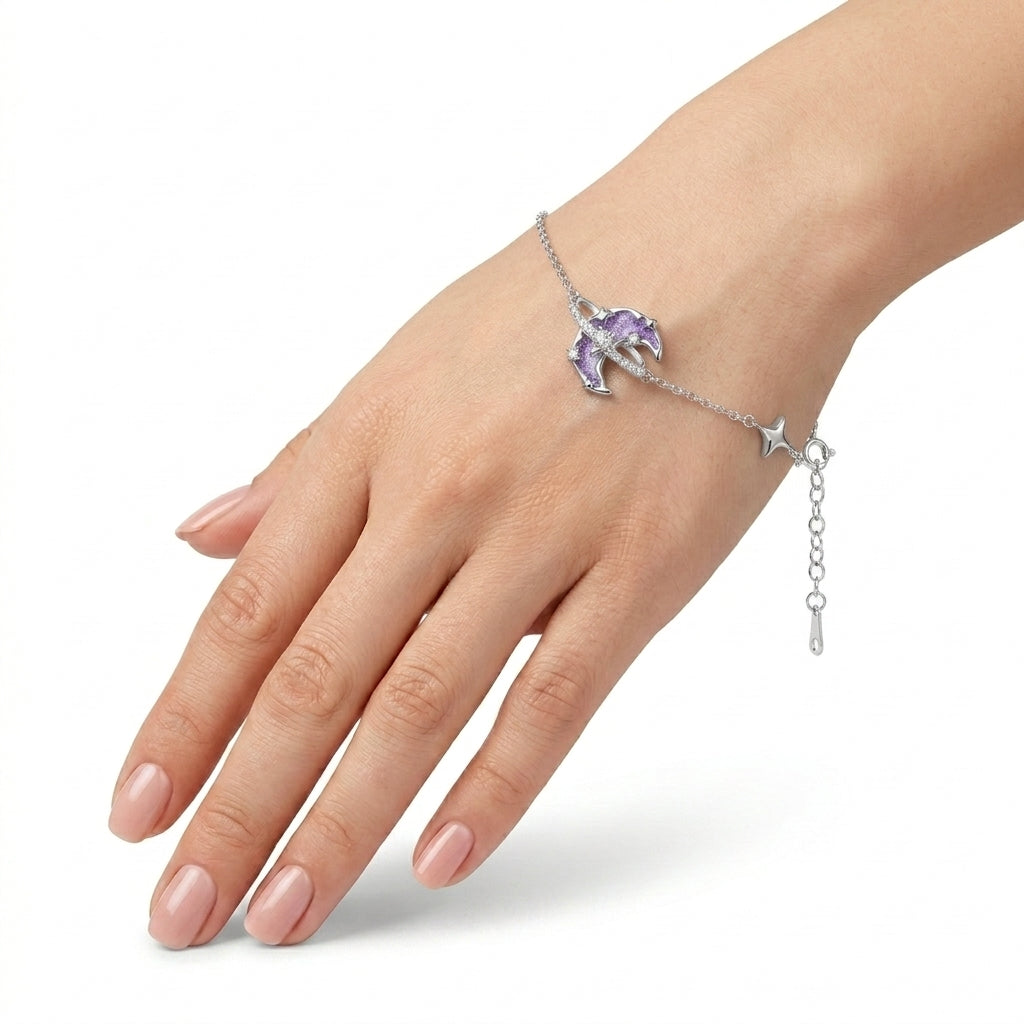925 Bracelet with a Crescent Inside a Zircon-Studded Circle