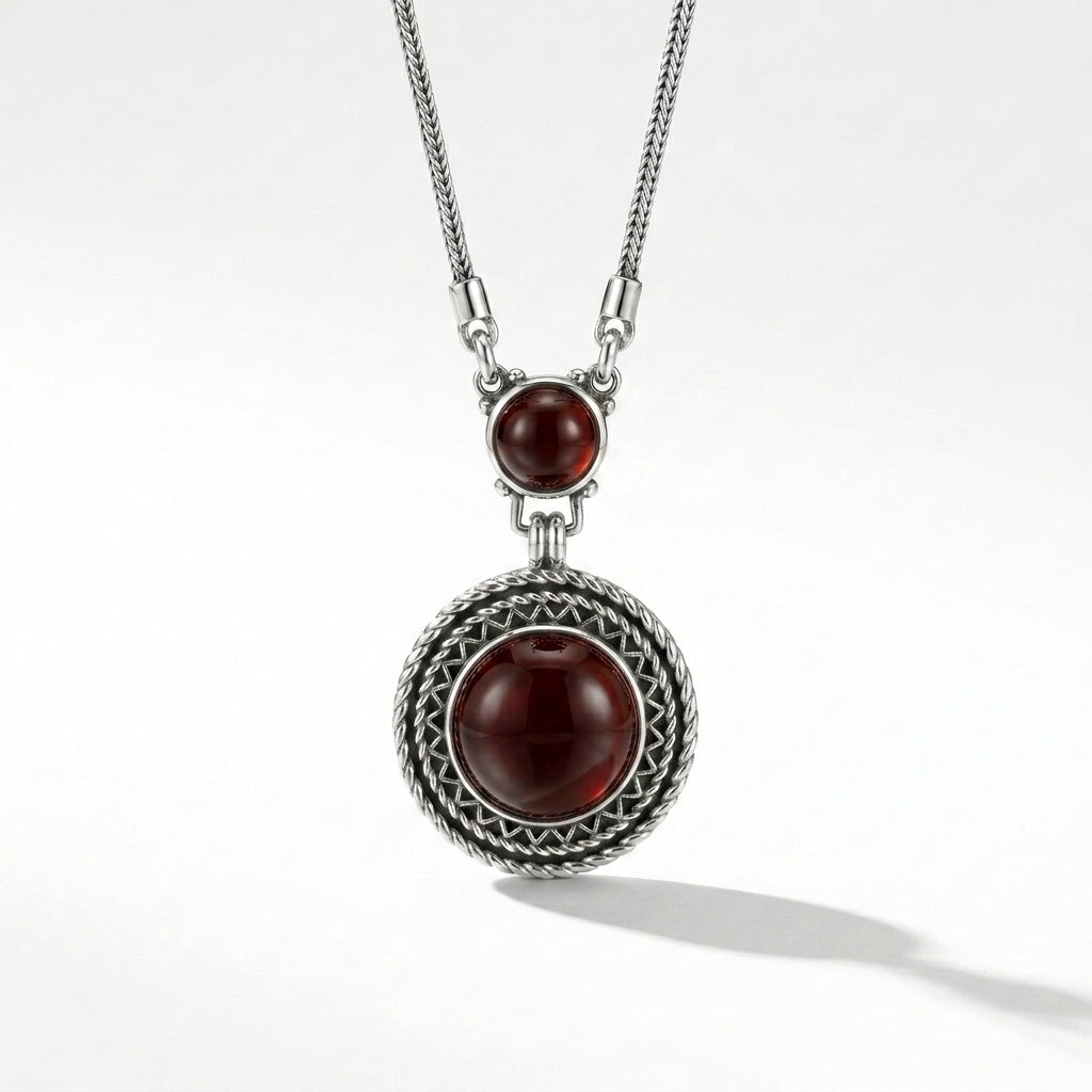 925 Silver Necklace with a Heritage Design and an Oval Agate Stone