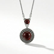 925 Silver Necklace with Double Round Red Agate Stones
