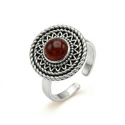 925 Silver Ring with a Round Red Agate Stone