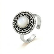 925 Silver Ring with a Heritage Design and White Mother-of-Pearl Stone