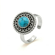 925 Silver Heritage-Inspired Round Ring with Turquoise Stone