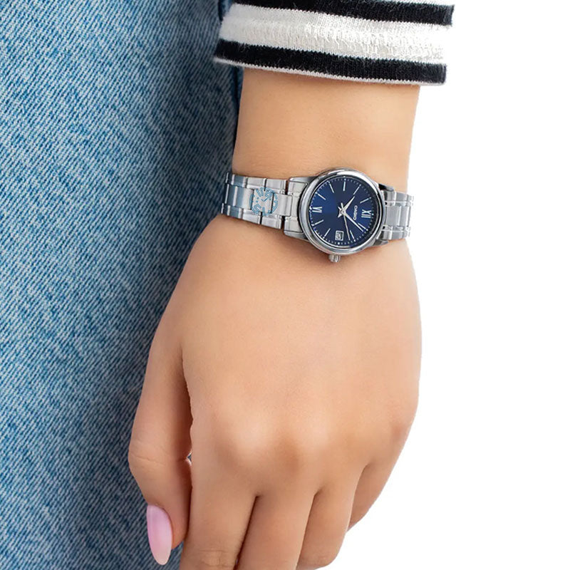 Casio Women's Analog Watch - Blue Dial with Stainless Steel Band