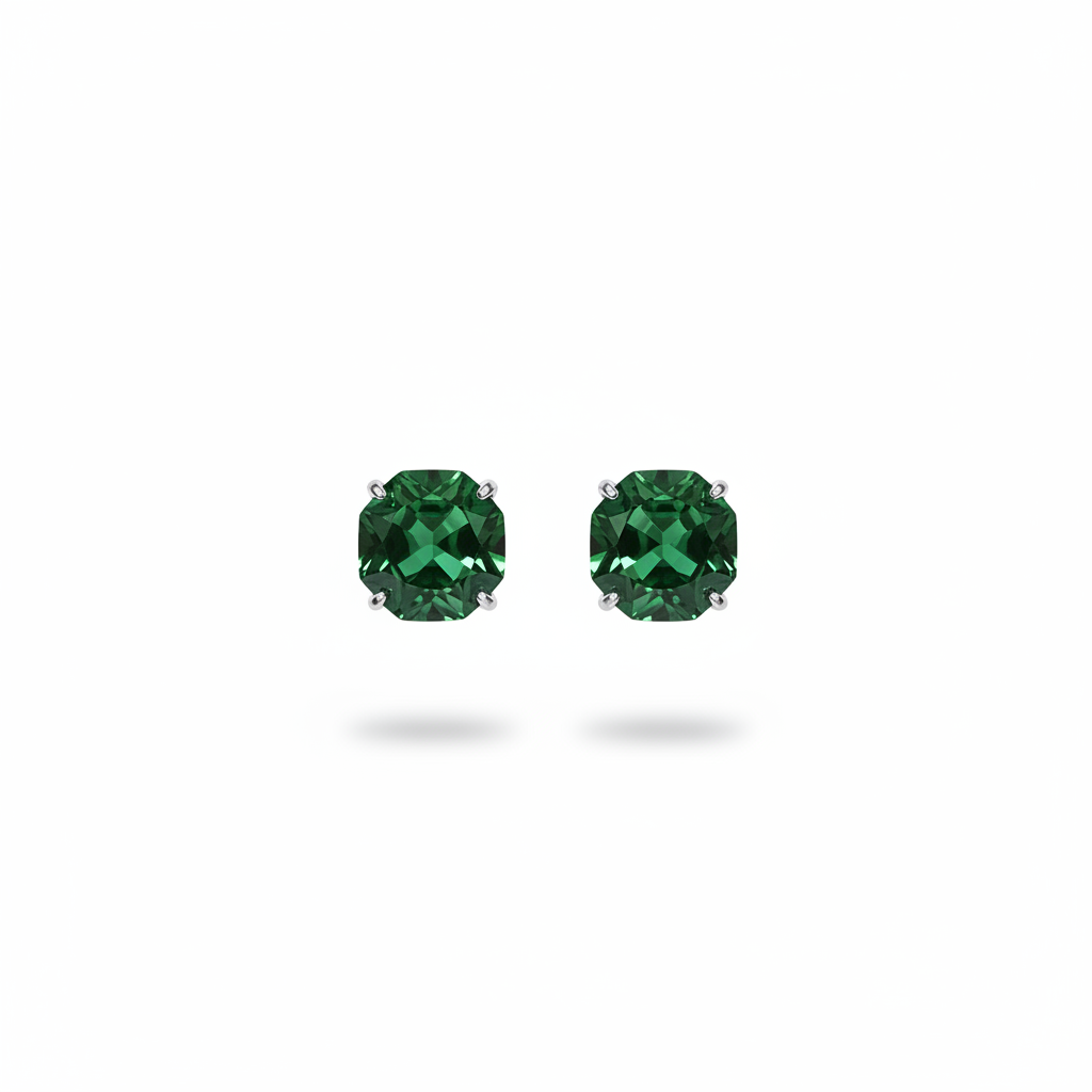 925 Silver Delicate Screw Back Earrings with Green Stone