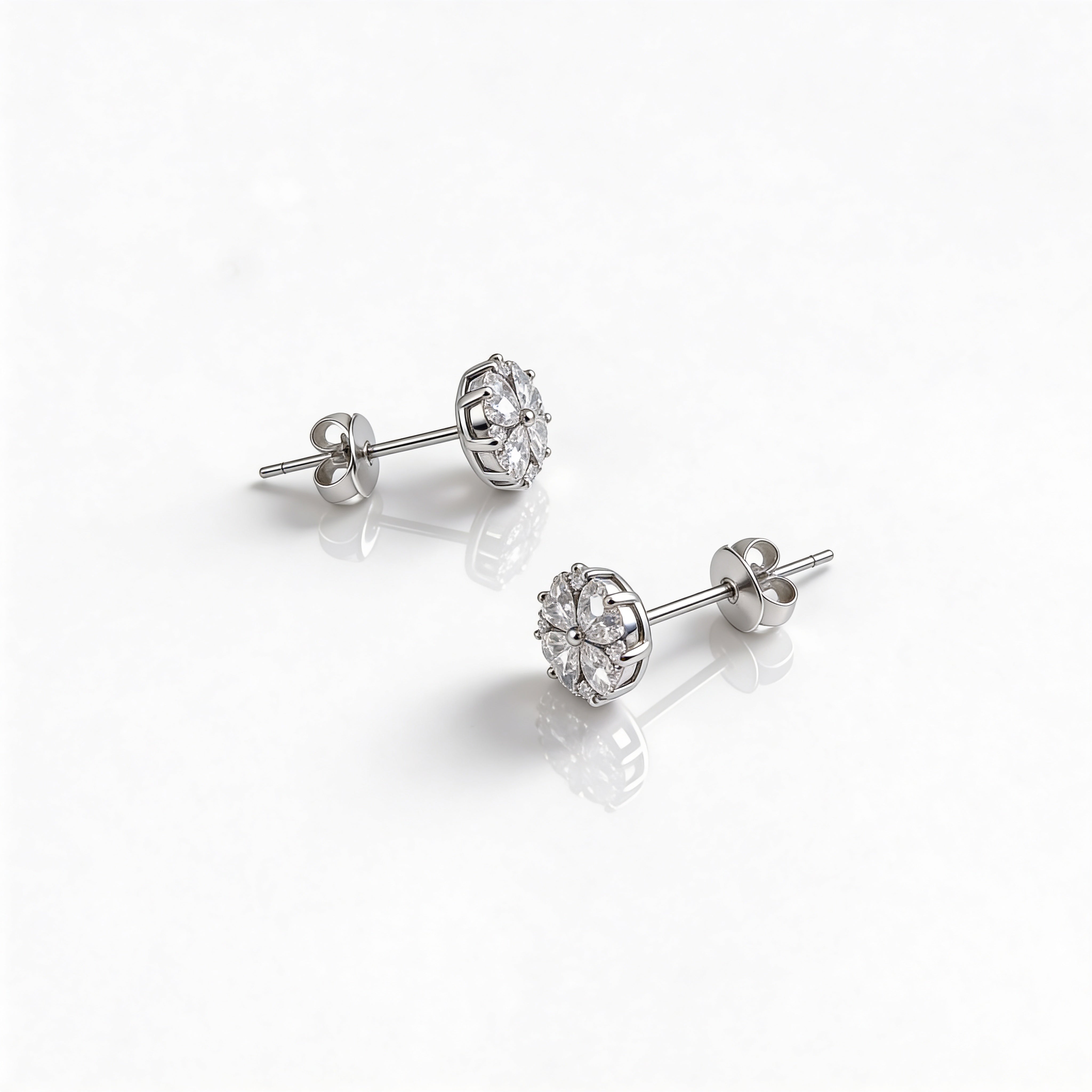 Floral Stud Earrings with Sparkling Stones – 925 Silver