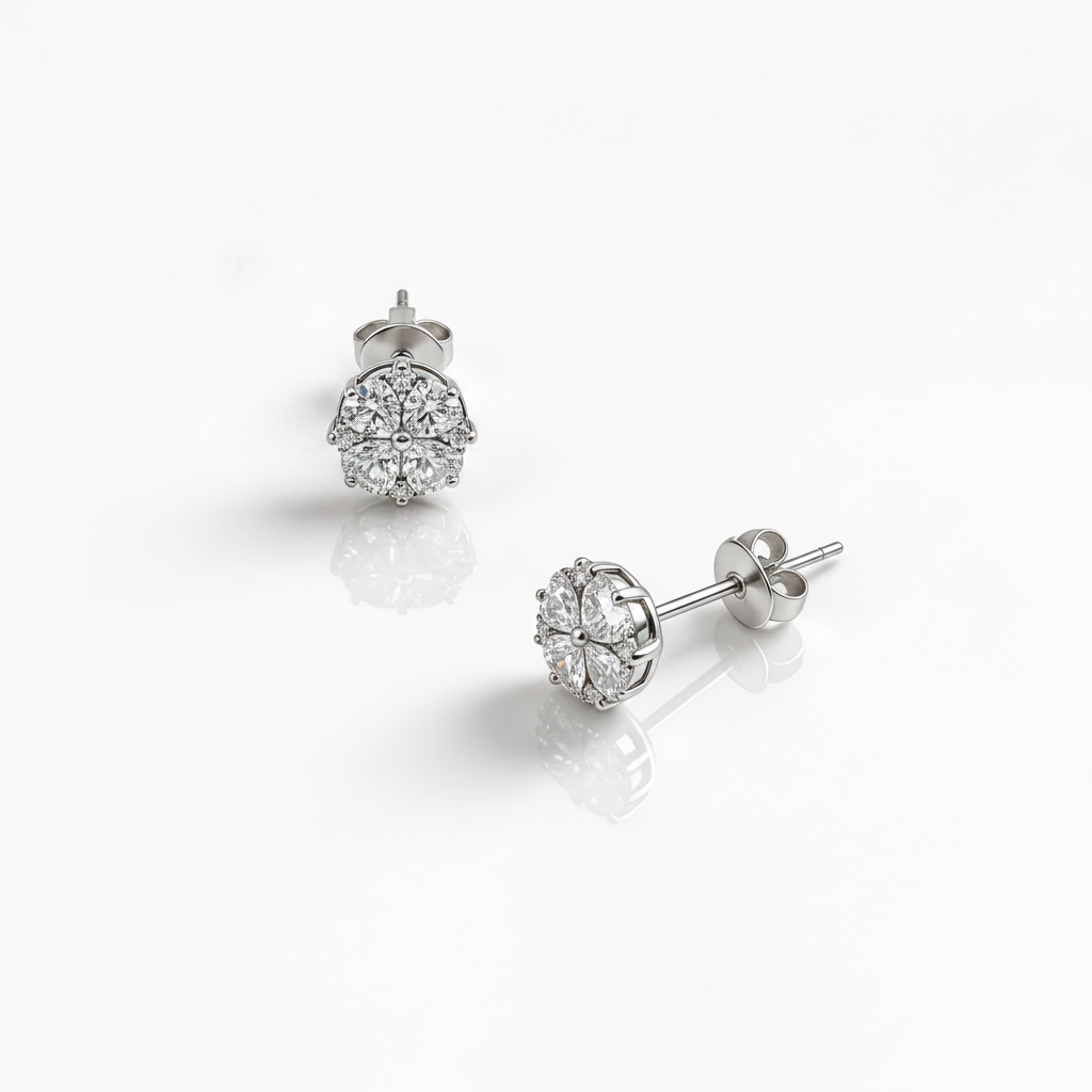 Floral Stud Earrings with Sparkling Stones – 925 Silver