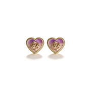 925 Silver Colored Screw Back Earrings with Rose and Heart Details - Gold Plated