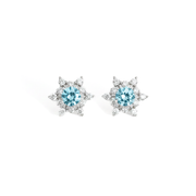 Snowflake Stud Earrings with Light Blue Stone – 925 Silver