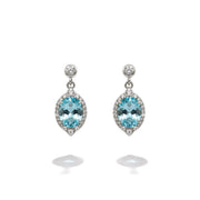 Elegant Screw-Back Earrings with a Light Blue Oval Ice-Crushed Stone, 925 Silver
