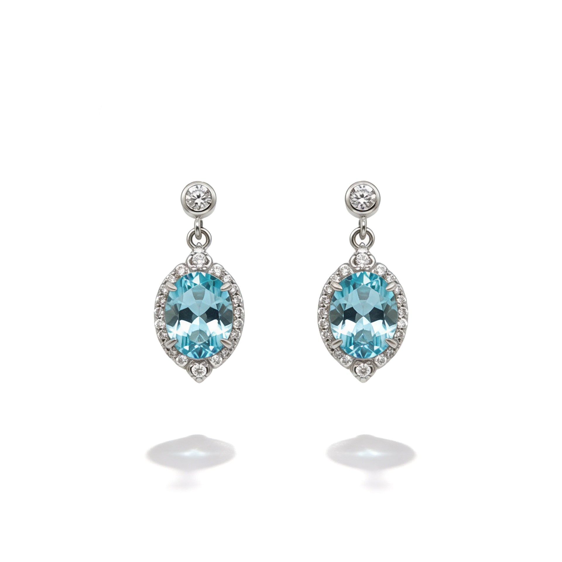 Elegant Screw-Back Earrings with a Light Blue Oval Ice-Crushed Stone, 925 Silver