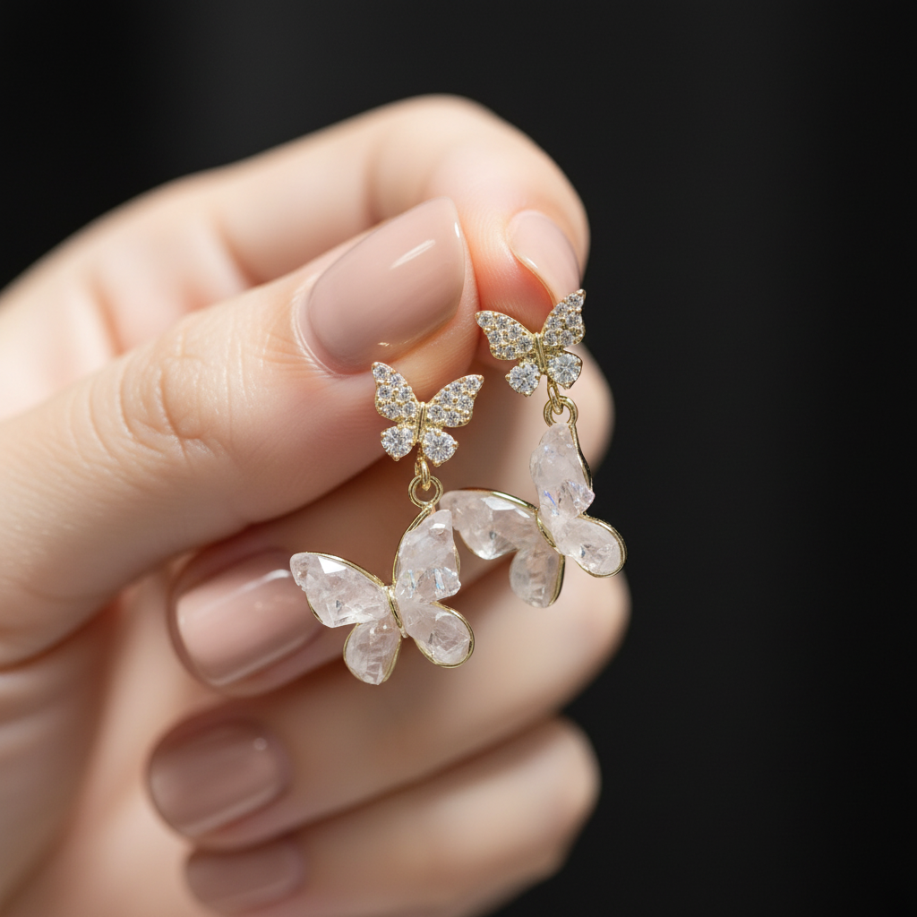 Sparkling Butterfly Stud Earrings Gold Plated – 925 Silver
