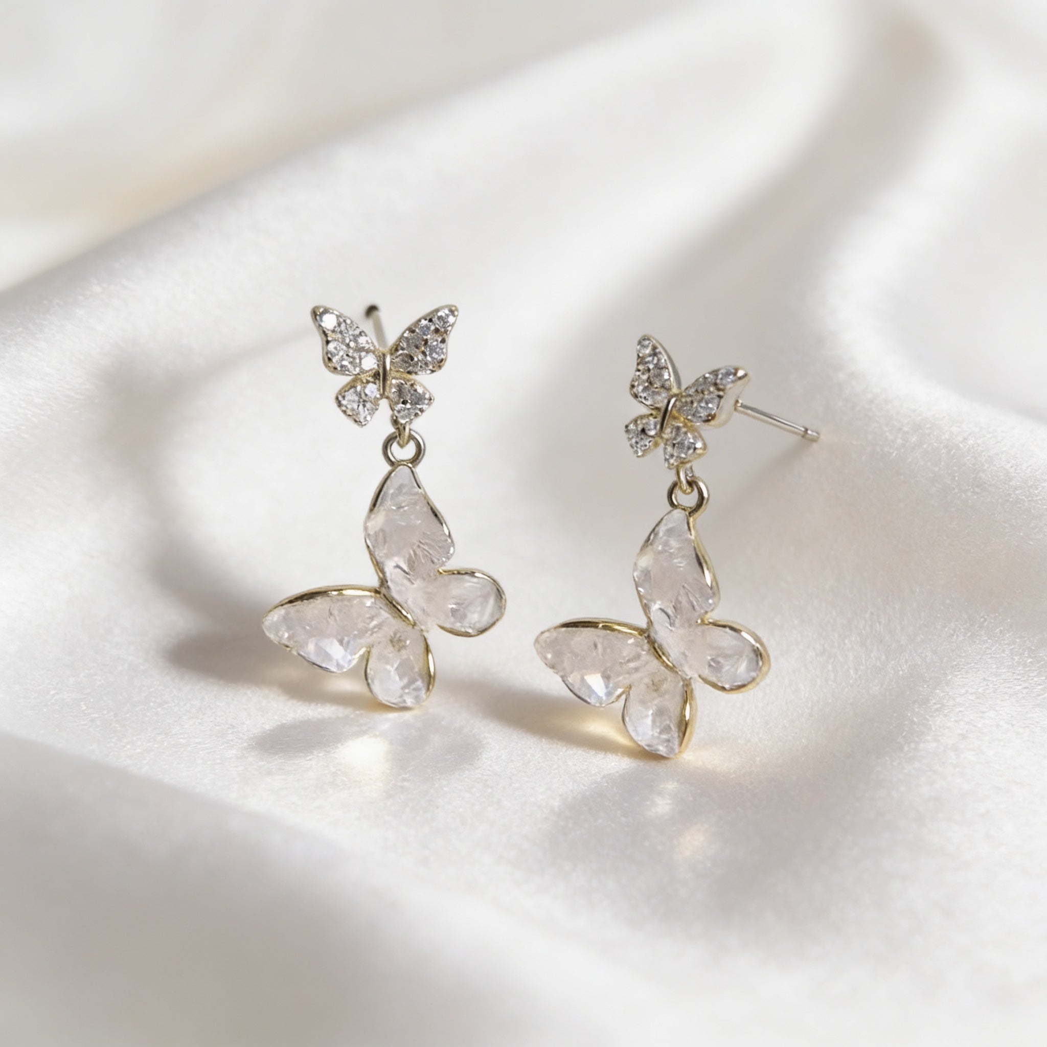 Sparkling Butterfly Stud Earrings Gold Plated – 925 Silver