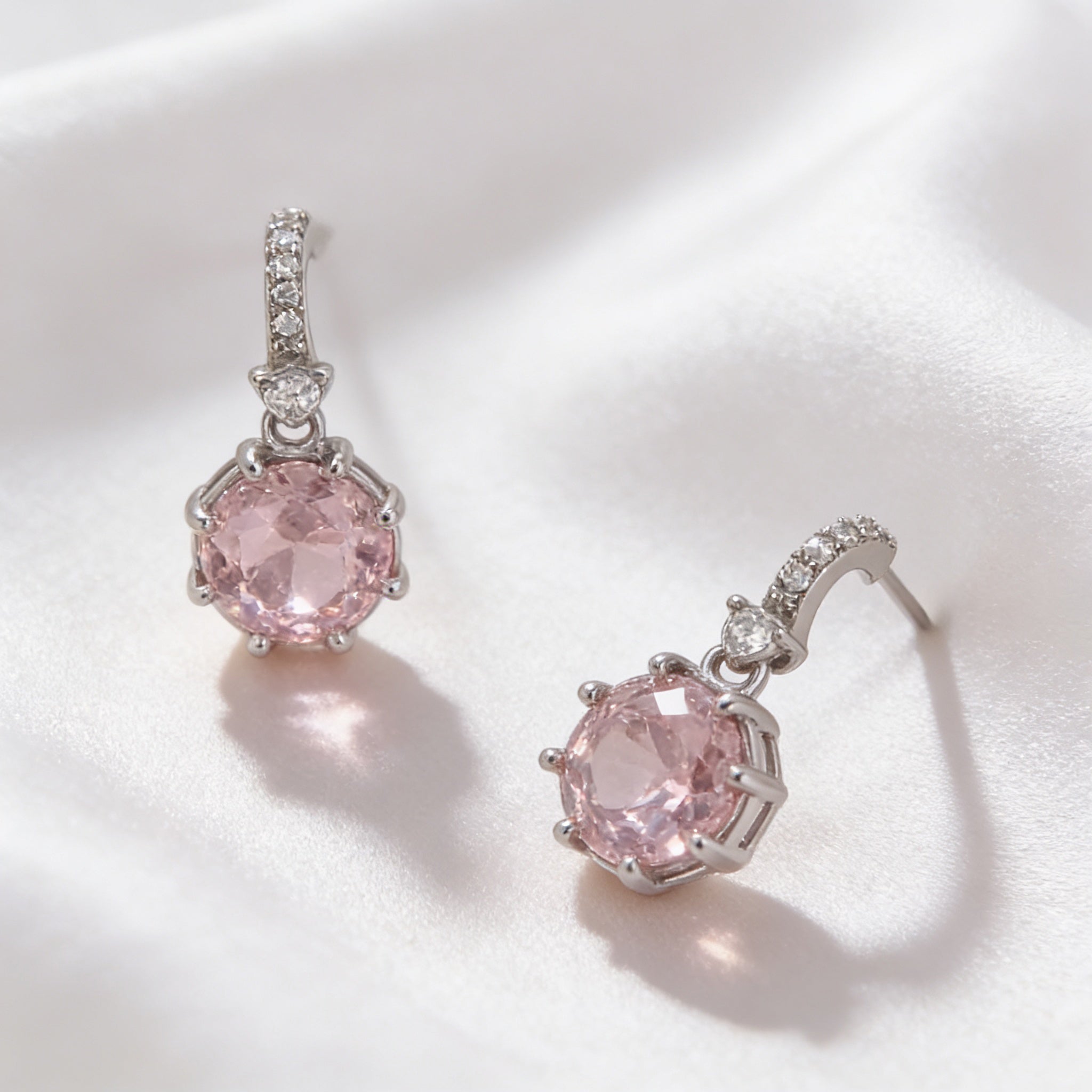 925 Silver Screw Back Earrings with Dangling Pink Stone