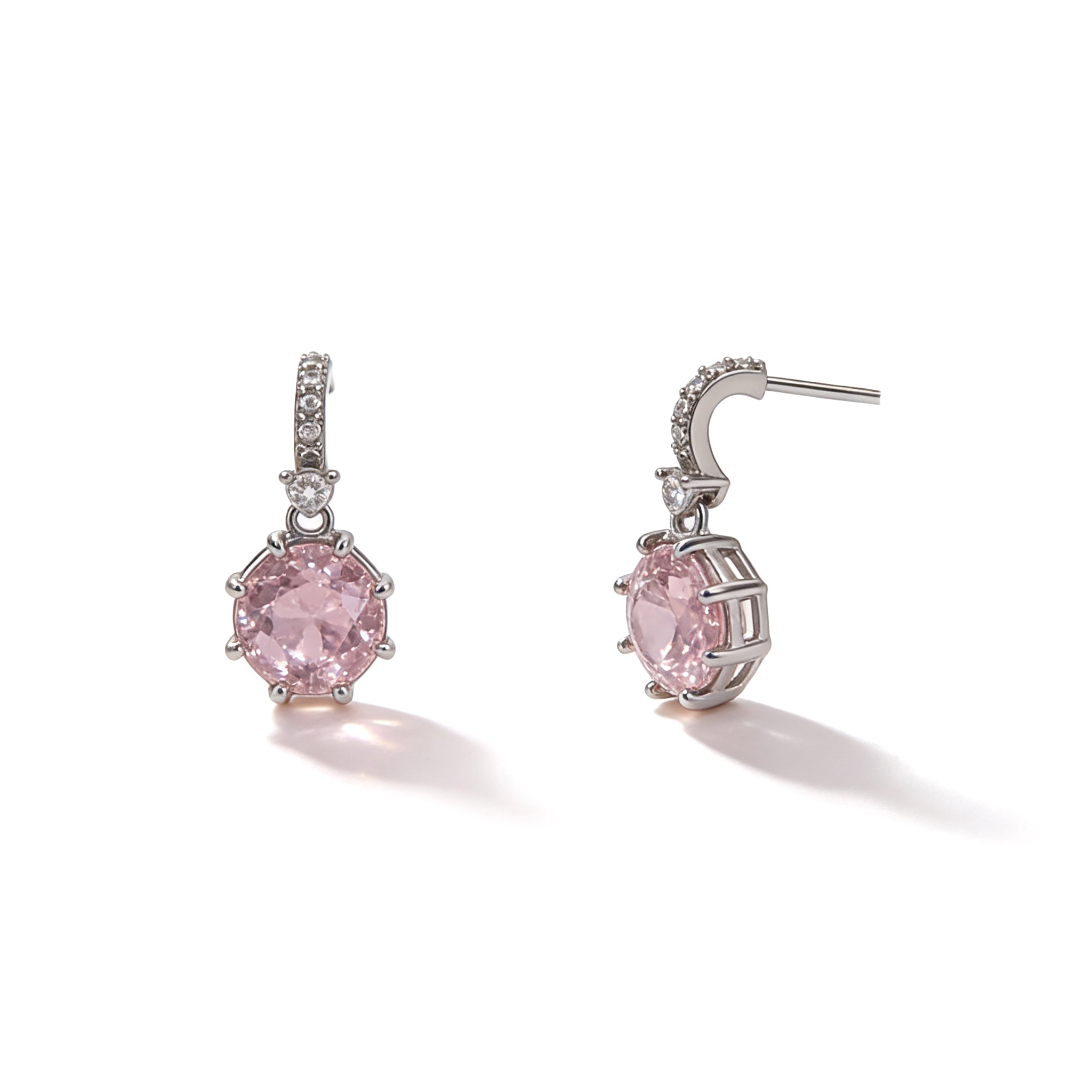 925 Silver Screw Back Earrings with Dangling Pink Stone