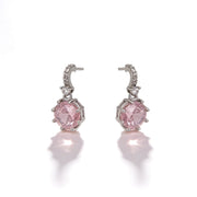 925 Silver Screw Back Earrings with Dangling Pink Stone