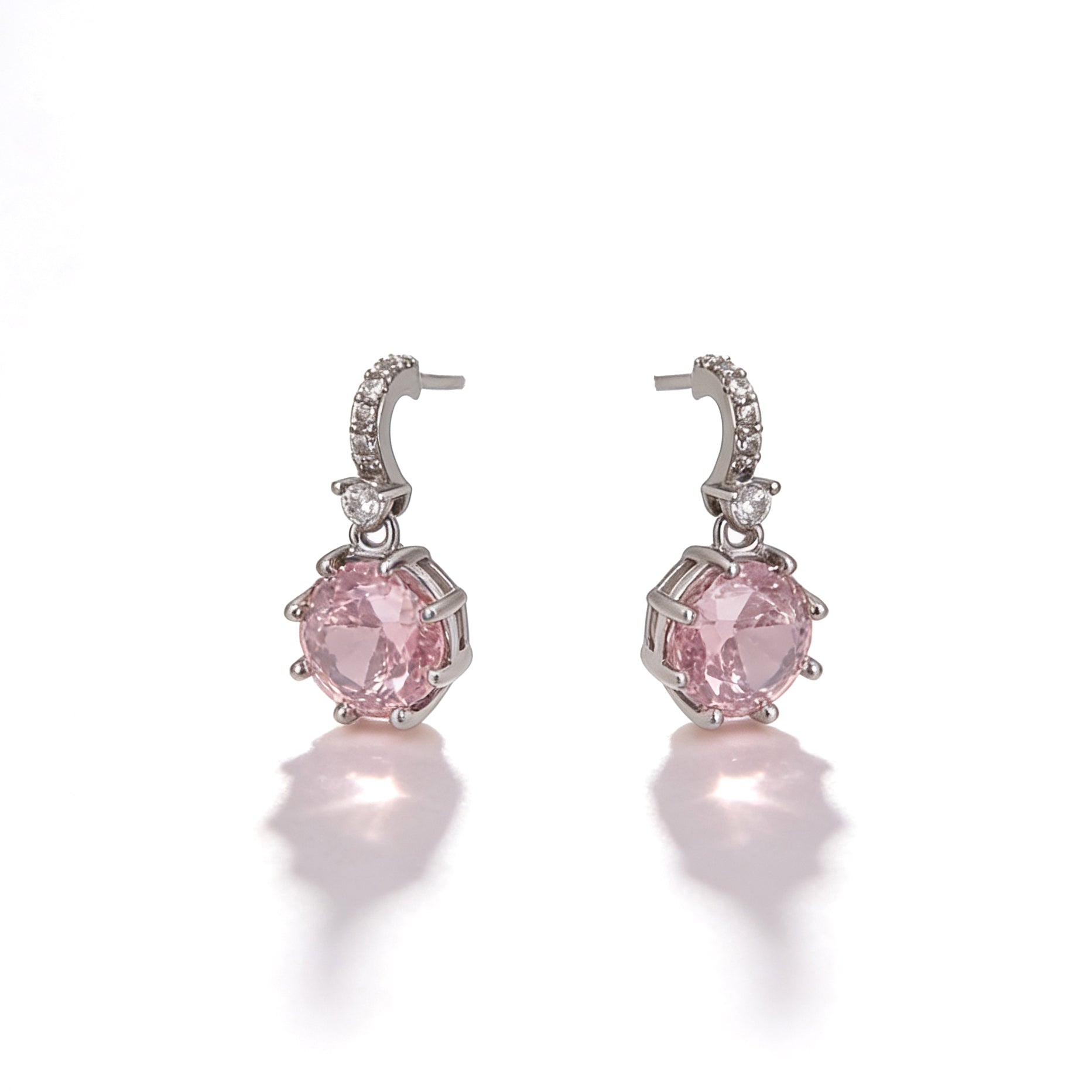 925 Silver Screw Back Earrings with Dangling Pink Stone
