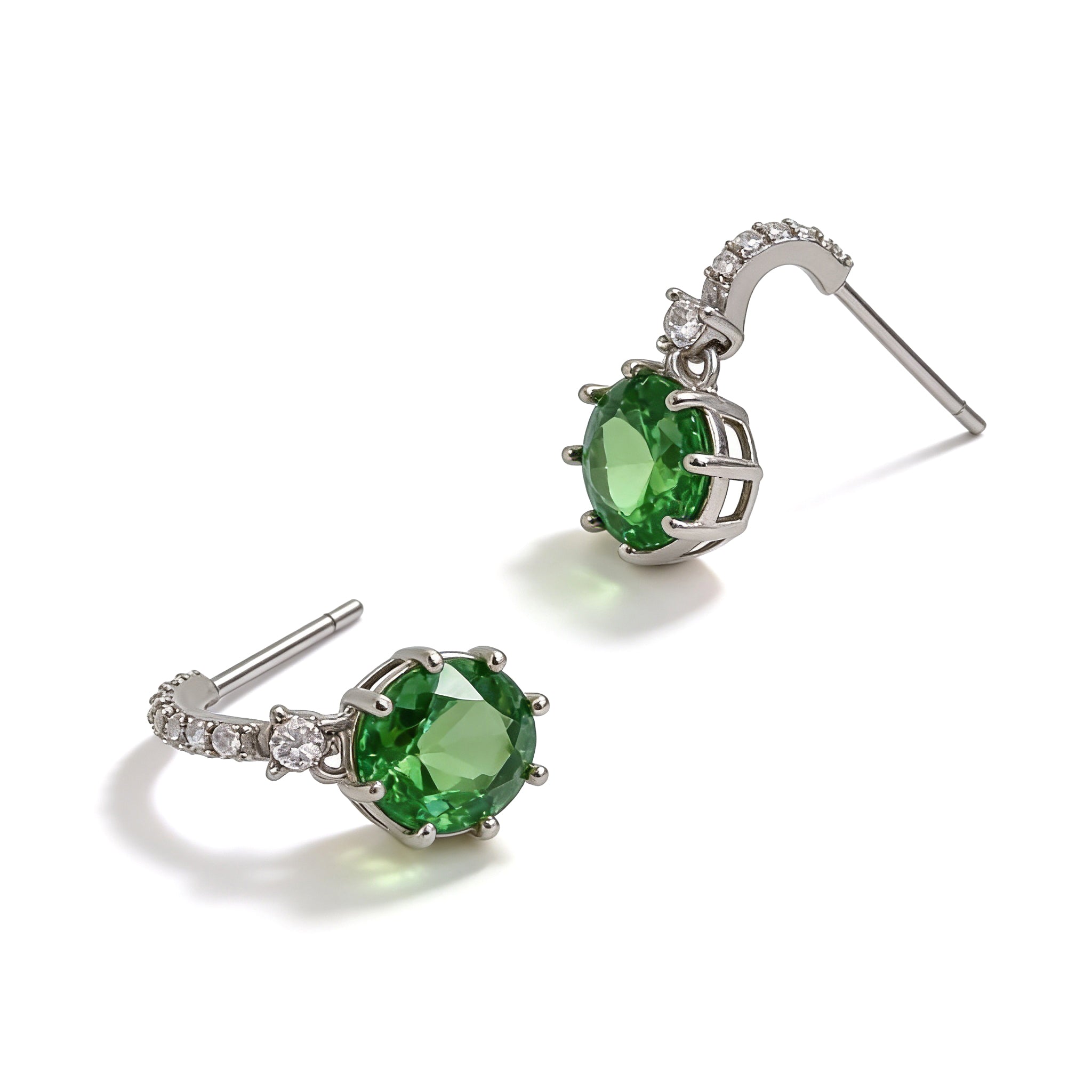 925 Silver Screw Back Earrings with Dangling Green Stone