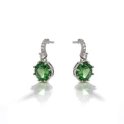 925 Silver Screw Back Earrings with Dangling Green Stone