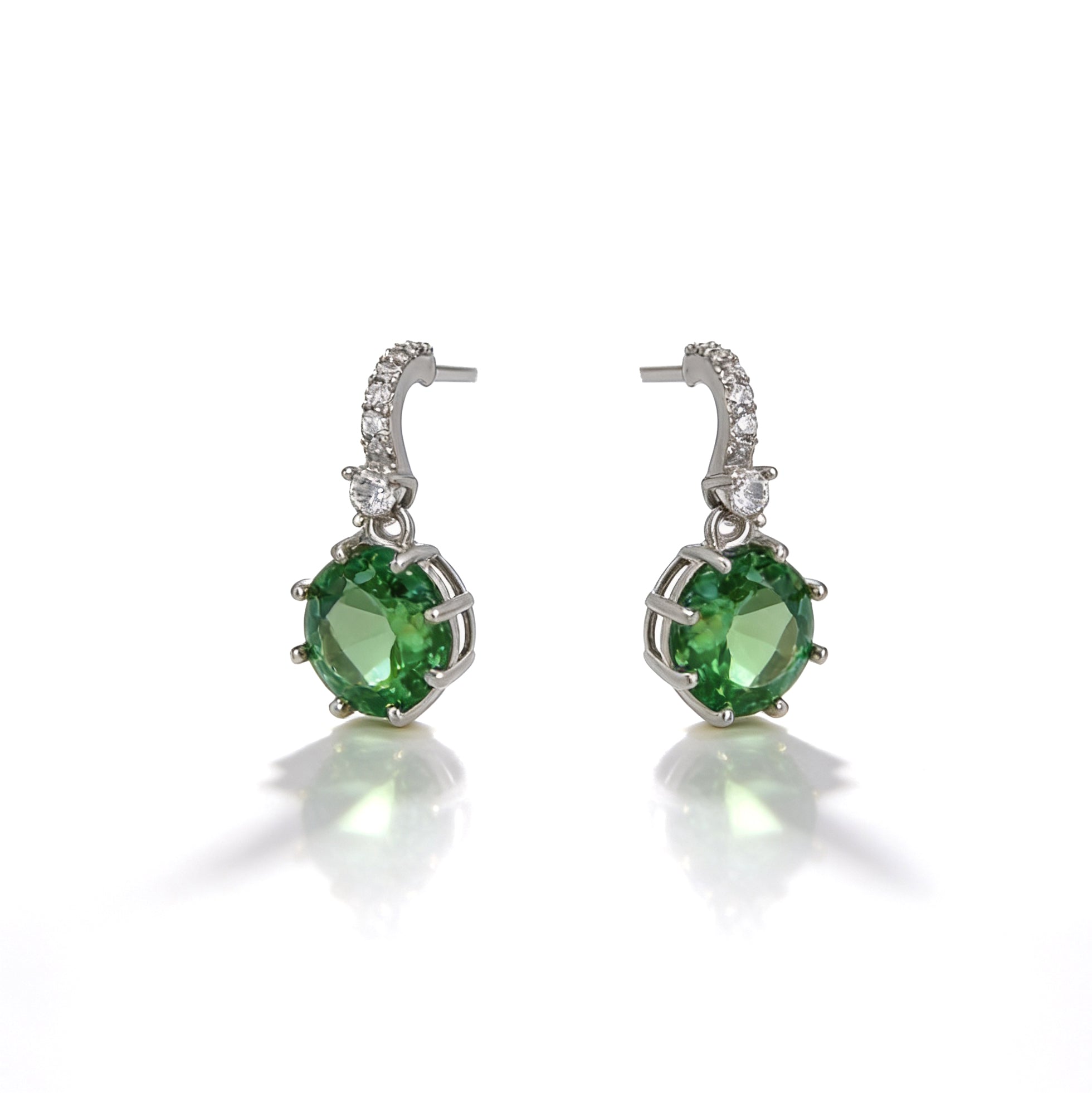 925 Silver Screw Back Earrings with Dangling Green Stone