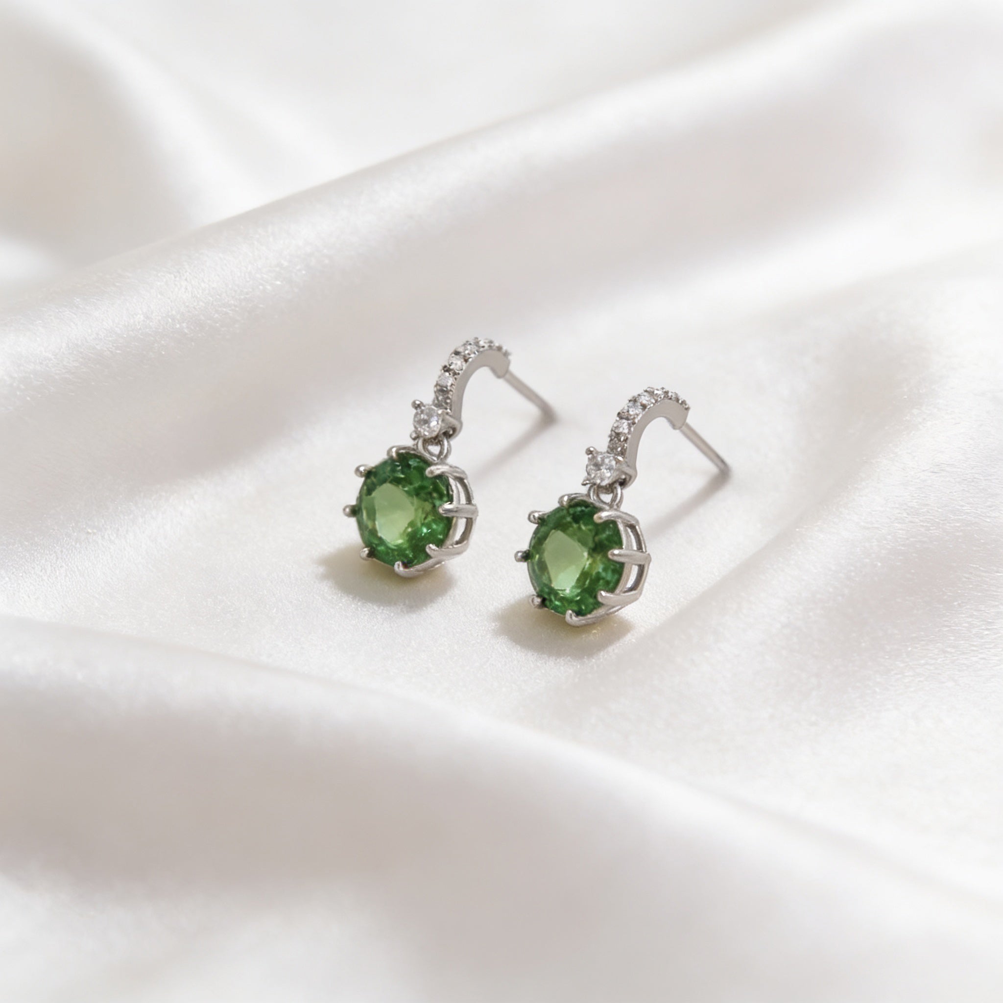 925 Silver Screw Back Earrings with Dangling Green Stone