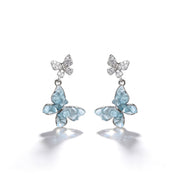Elegant Light Blue Dangling Butterfly Stud Earrings – 925 Silver