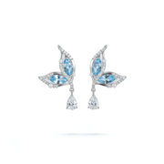 Delicate Stud Earrings with Light Blue Stone and Sparkling Stones – 925 Silver