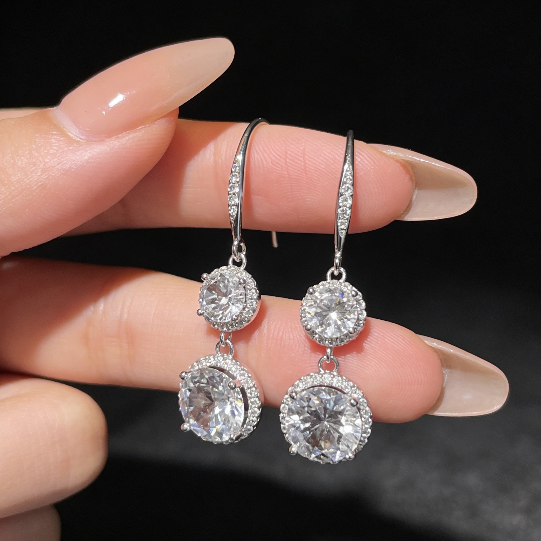 925 Silver Hook Earrings with Zircon Stones
