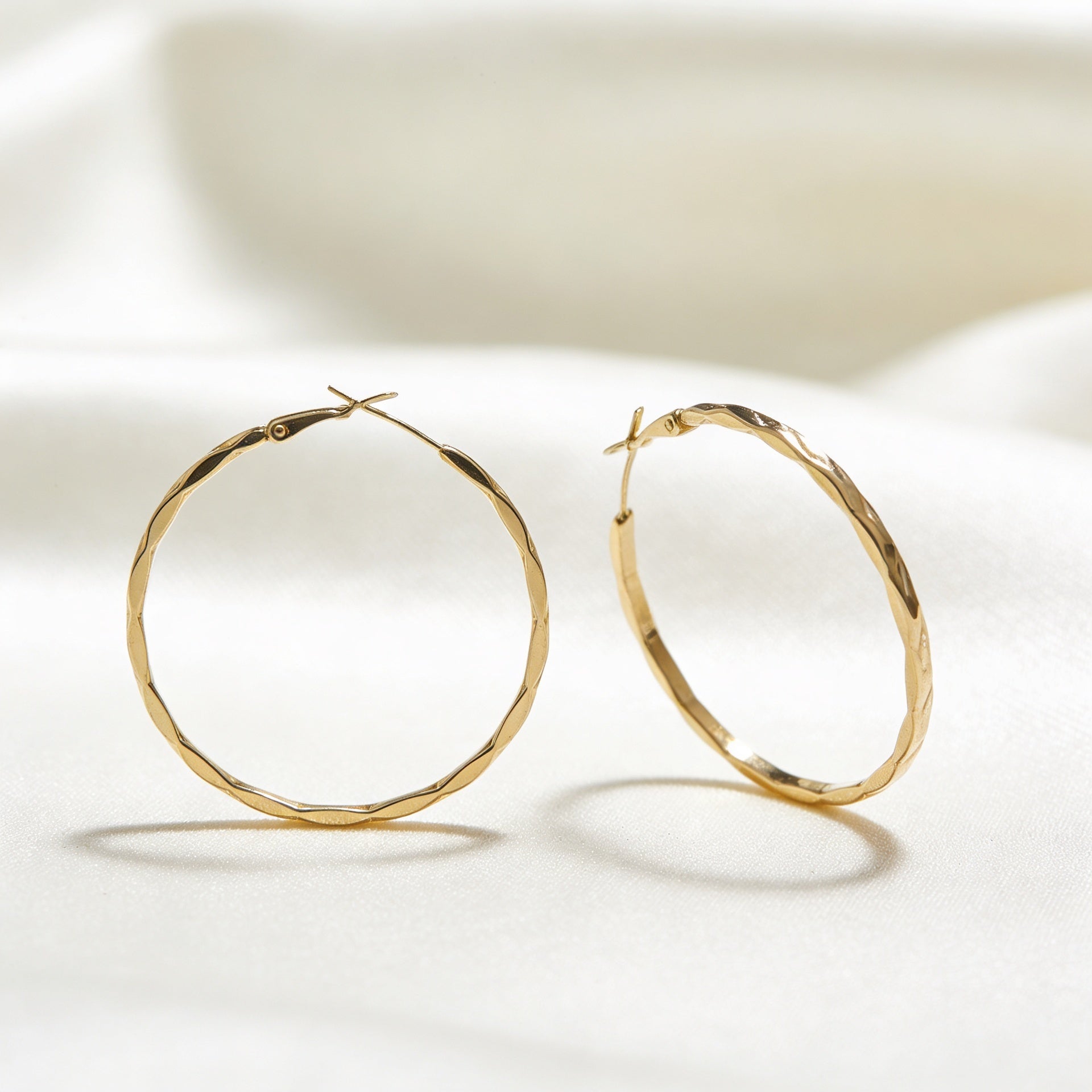 Wavy-Design Clip-On Hoop Earrings, Gold-Plated Over 925 Silver.