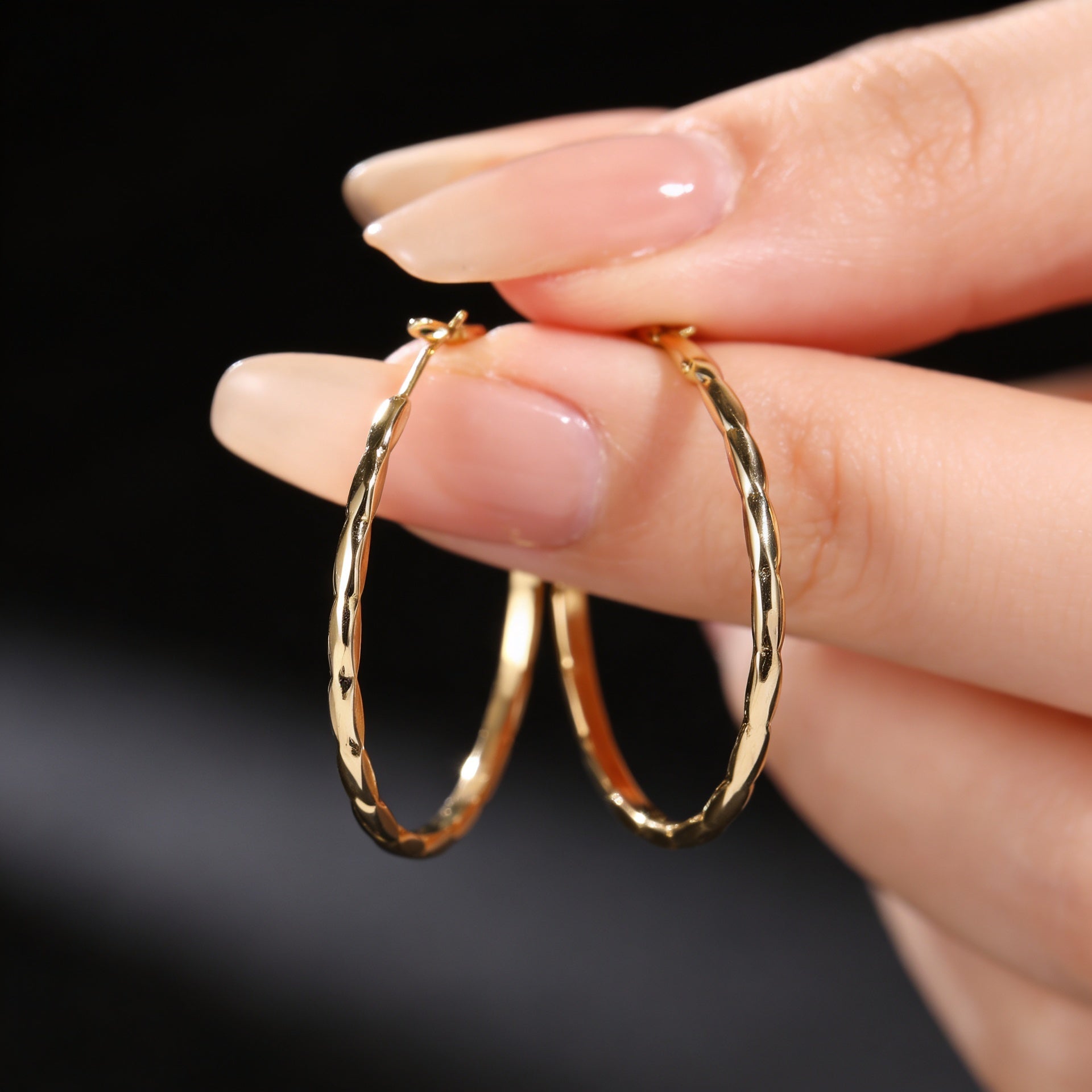 Wavy-Design Clip-On Hoop Earrings, Gold-Plated Over 925 Silver.